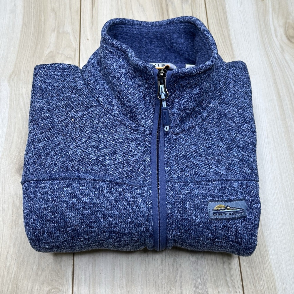 Orvis Full Zip Fleece Jacket Mock Neck Pockets Zippers Blue Mens Size Medium - Picture 15 of 15